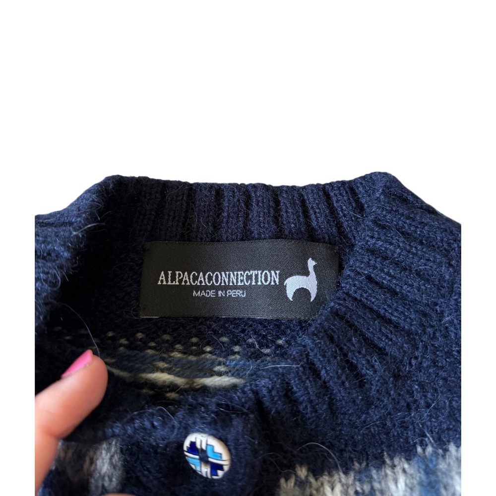 Alpaca Connection Cardigan Sweater Fair Isle Alpaca Blend Blue Medium - Picture 4 of 9
